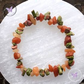 Carnelian & Unakite Crystal Chip Stretch Bracelet